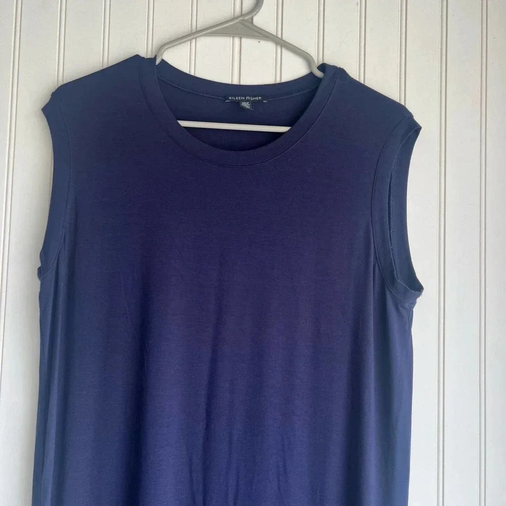 Eileen Fisher Size S Viscose Jersey Crew Neck Dress In Navy Blue - Picture 9 of 9